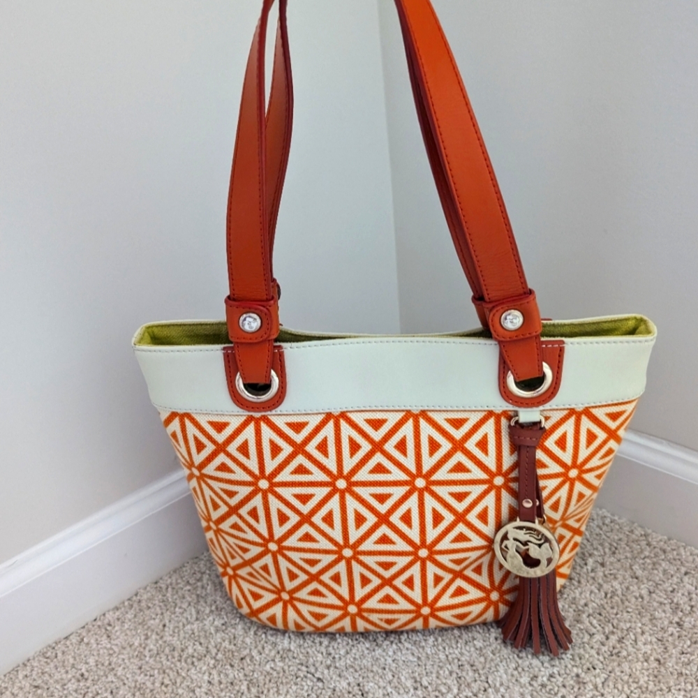 Spartina 449 Orange and Cream Geometric Shoulder Bag